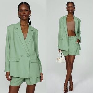 THAKOON Sage Linen Blend Oversized Double Breasted Lightweight Blazer Jacket 16